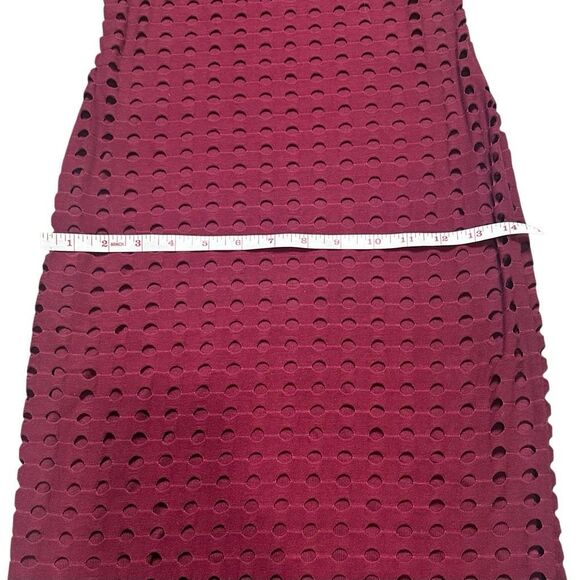 BELLE SKY Women's Burgundy Sleeveless Perforated Laser Cut Midi Dress Size XS - Picture 8 of 9